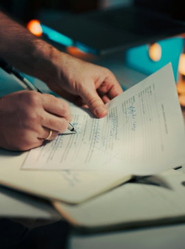 Man signing a document with a pen